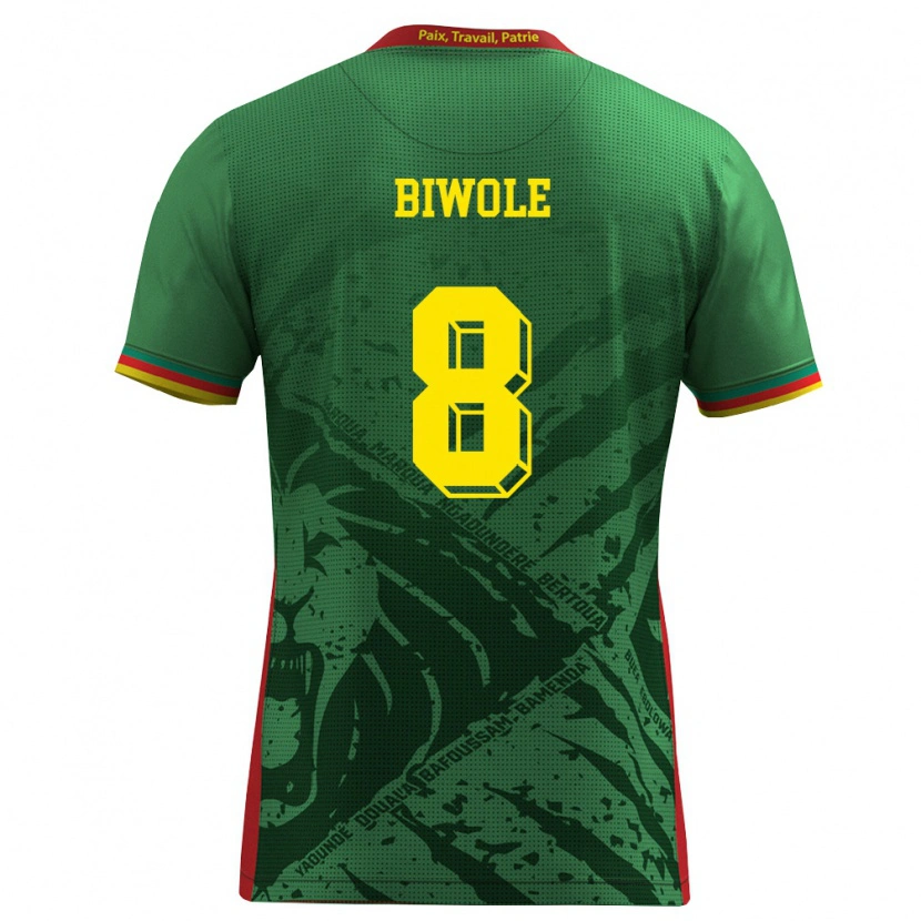Danxen Men Cameroon Joël Biwole #8 Green Yellow Red Home Jersey 26-28 T-Shirt