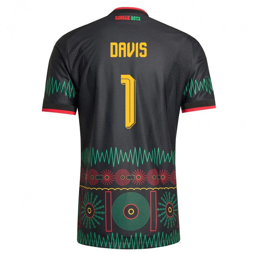 Danxen Men Jamaica Shaquan Davis #1 Black Red Yellow Away Jersey 26-28 T-Shirt