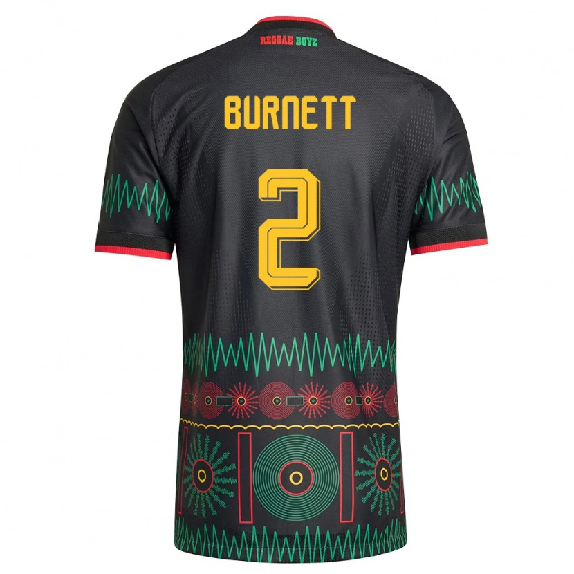 Danxen Men Jamaica Theanna Burnett #2 Black Red Yellow Away Jersey 26-28 T-Shirt
