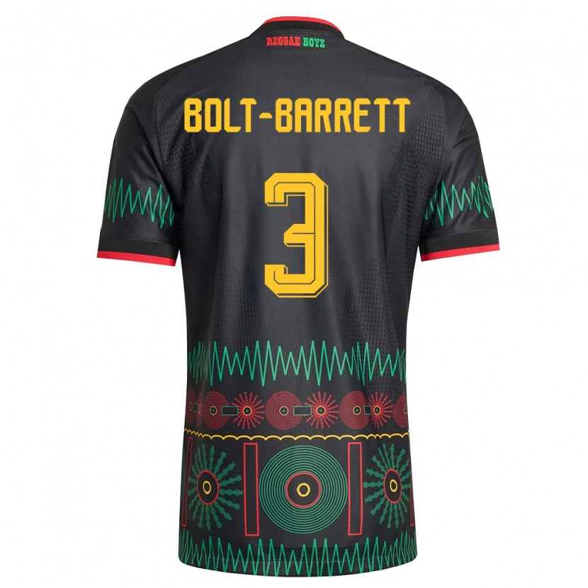 Danxen Men Jamaica Nahshon Bolt-Barrett #3 Black Red Yellow Away Jersey 26-28 T-Shirt