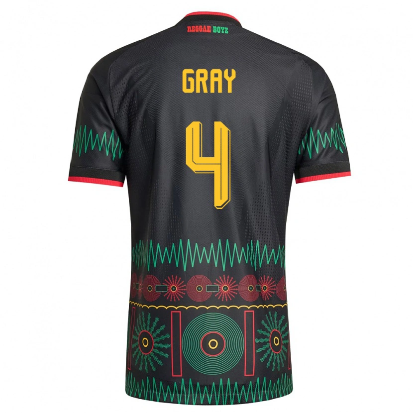 Danxen Men Jamaica Tayvon Gray #4 Black Red Yellow Away Jersey 26-28 T-Shirt