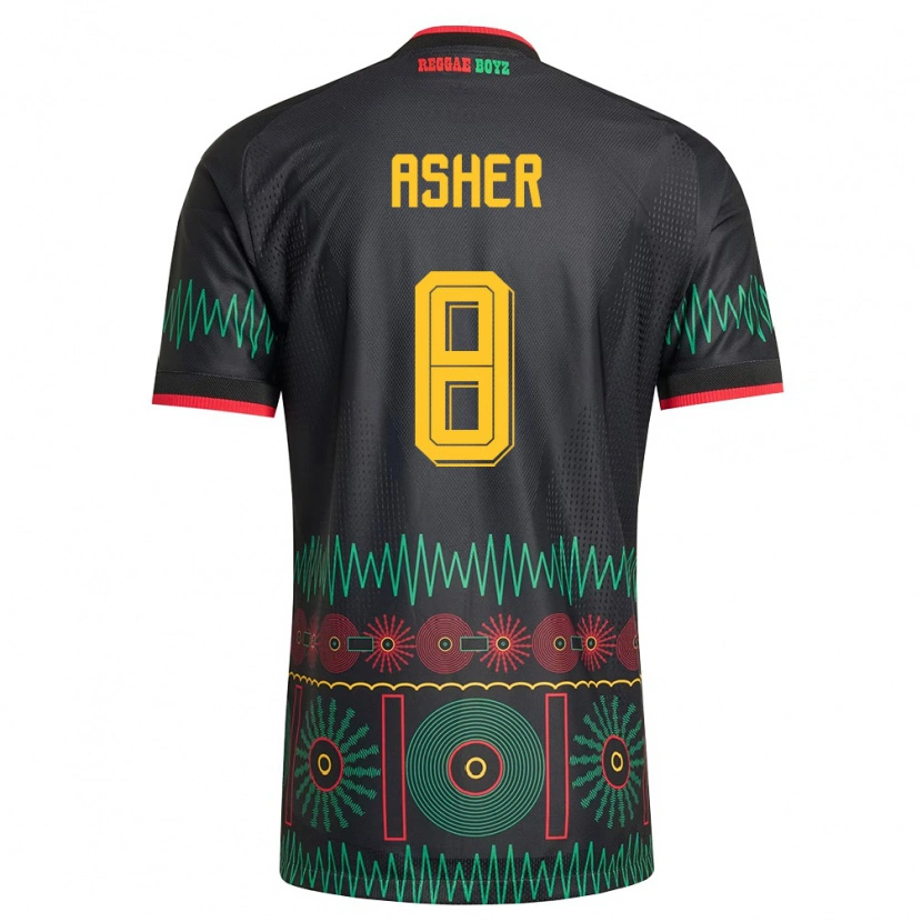 Danxen Men Jamaica Chinyelu Asher #8 Black Red Yellow Away Jersey 26-28 T-Shirt