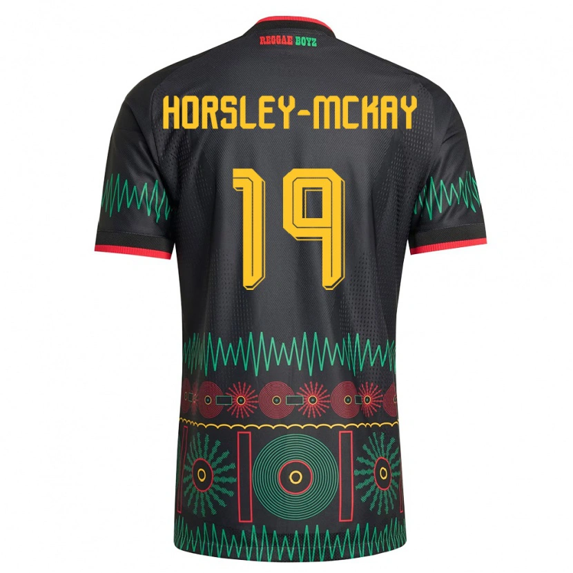 Danxen Men Jamaica Kyron Horsley-Mckay #19 Black Red Yellow Away Jersey 26-28 T-Shirt
