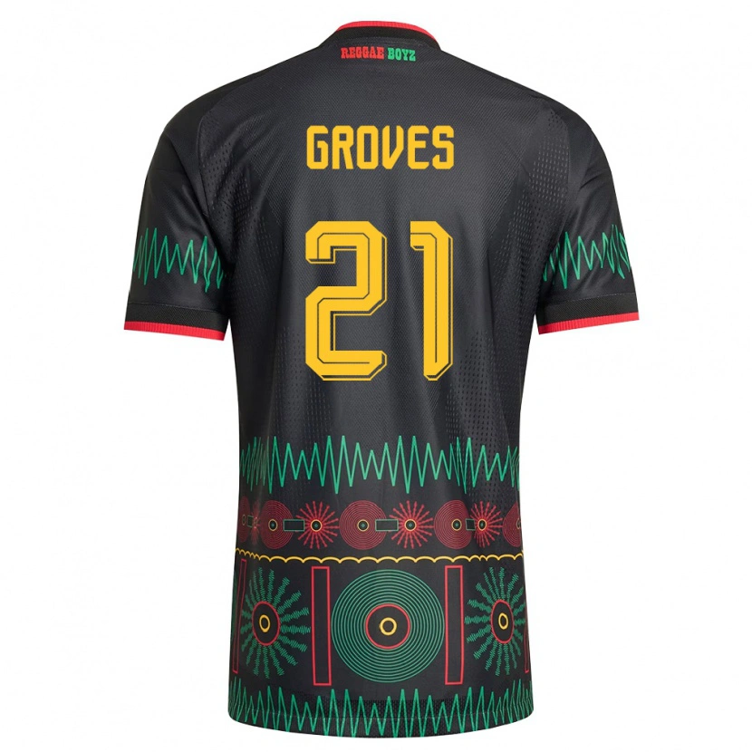 Danxen Men Jamaica Isreala Groves #21 Black Red Yellow Away Jersey 26-28 T-Shirt