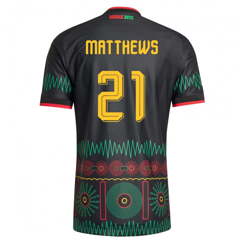 Danxen Men Jamaica Cheyna Matthews #21 Black Red Yellow Away Jersey 26-28 T-Shirt