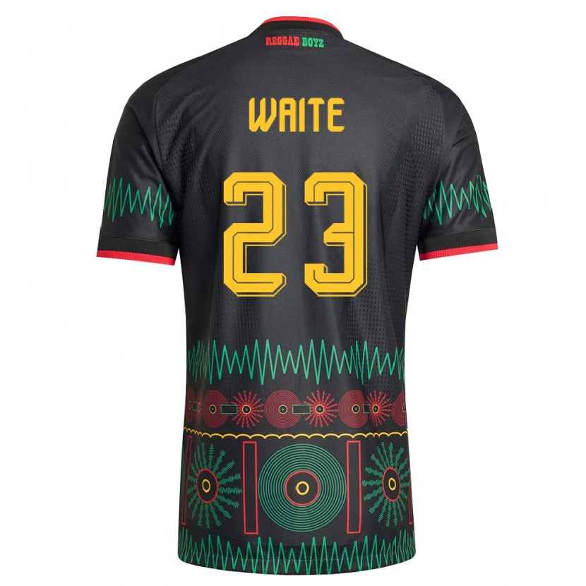 Danxen Men Jamaica Jahmali Waite #23 Black Red Yellow Away Jersey 26-28 T-Shirt