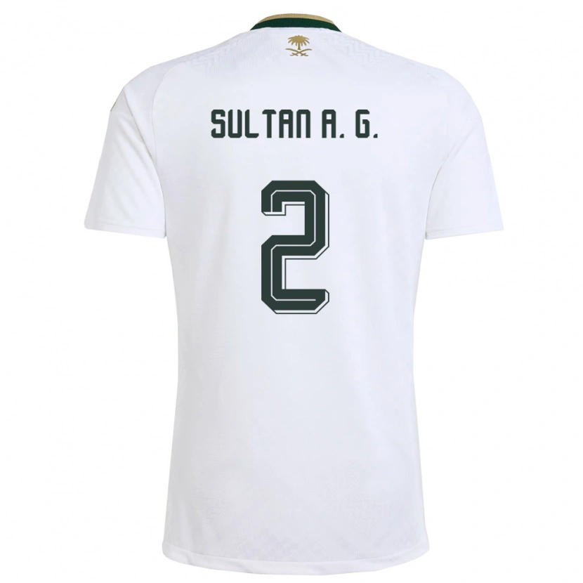 Danxen Men Saudi Arabia Sultan Al-Ghannam #2 White Green Gold Away Jersey 26-28 T-Shirt