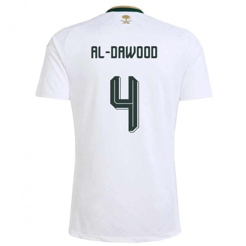 Danxen Men Saudi Arabia Mishaal Al-Dawood #4 White Green Gold Away Jersey 26-28 T-Shirt