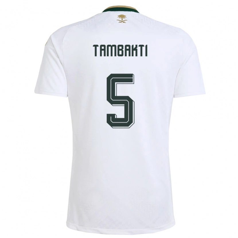 Danxen Men Saudi Arabia Hassan Tambakti #5 White Green Gold Away Jersey 26-28 T-Shirt