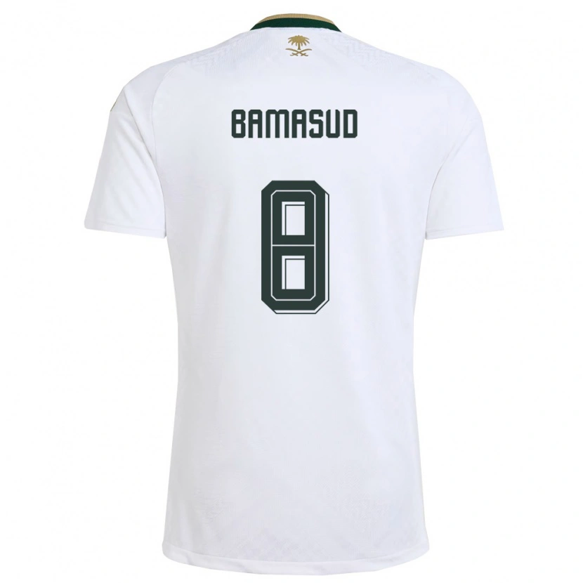 Danxen Men Saudi Arabia Ahmed Bamasud #8 White Green Gold Away Jersey 26-28 T-Shirt