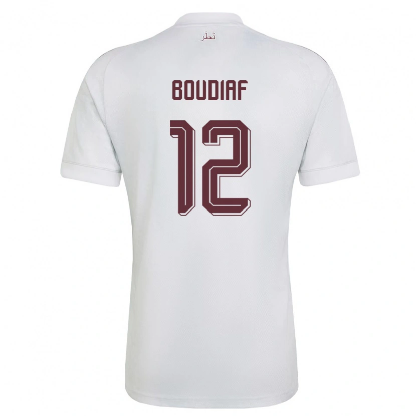 Danxen Men Qatar Karim Boudiaf #12 White Burgundy Away Jersey 26-28 T-Shirt