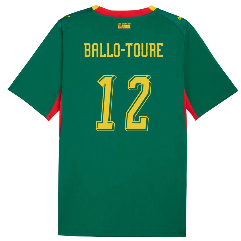 Danxen Men Senegal Fode Ballo-Toure #12 Green Yellow Red Away Jersey 26-28 T-Shirt