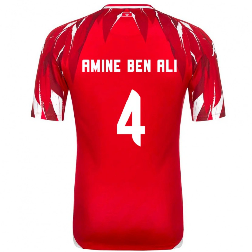 Danxen Men Tunisia Mohamed Amine Ben Ali #4 Red White Away Jersey 26-28 T-Shirt