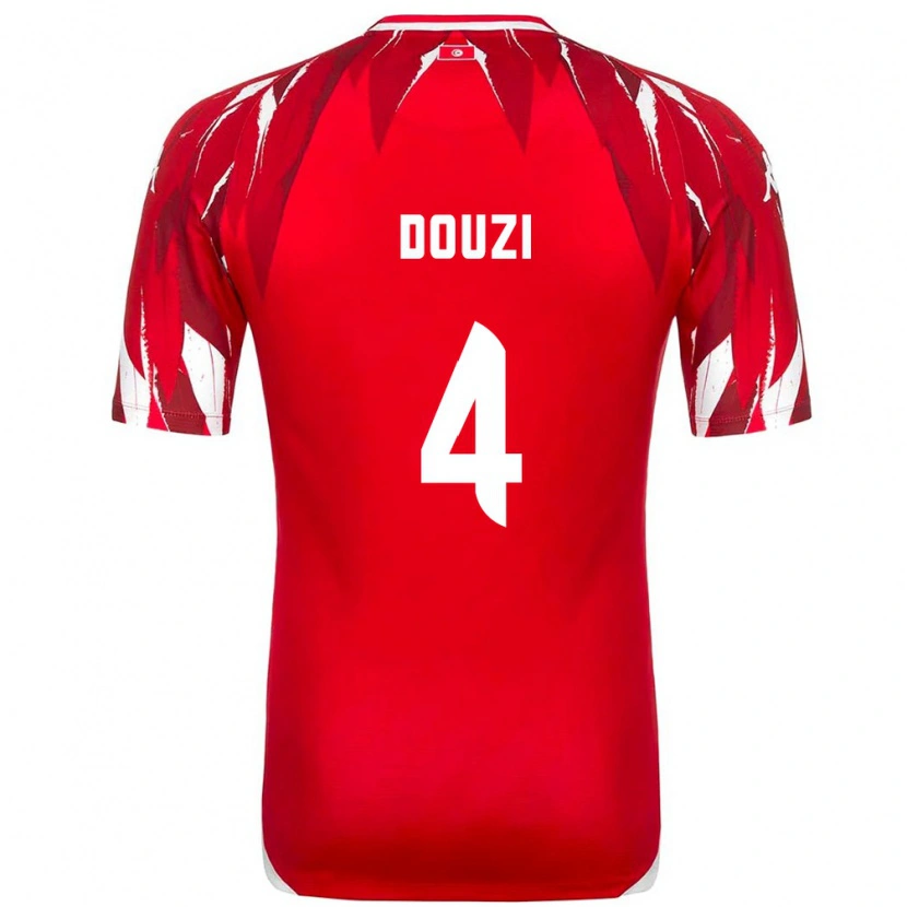 Danxen Men Tunisia Youssef Douzi #4 Red White Away Jersey 26-28 T-Shirt