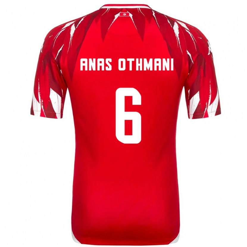 Danxen Men Tunisia Mohamed Anas Othmani #6 Red White Away Jersey 26-28 T-Shirt