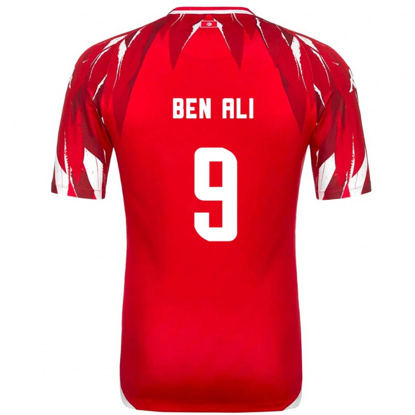Danxen Men Tunisia Omar Ben Ali #9 Red White Away Jersey 26-28 T-Shirt