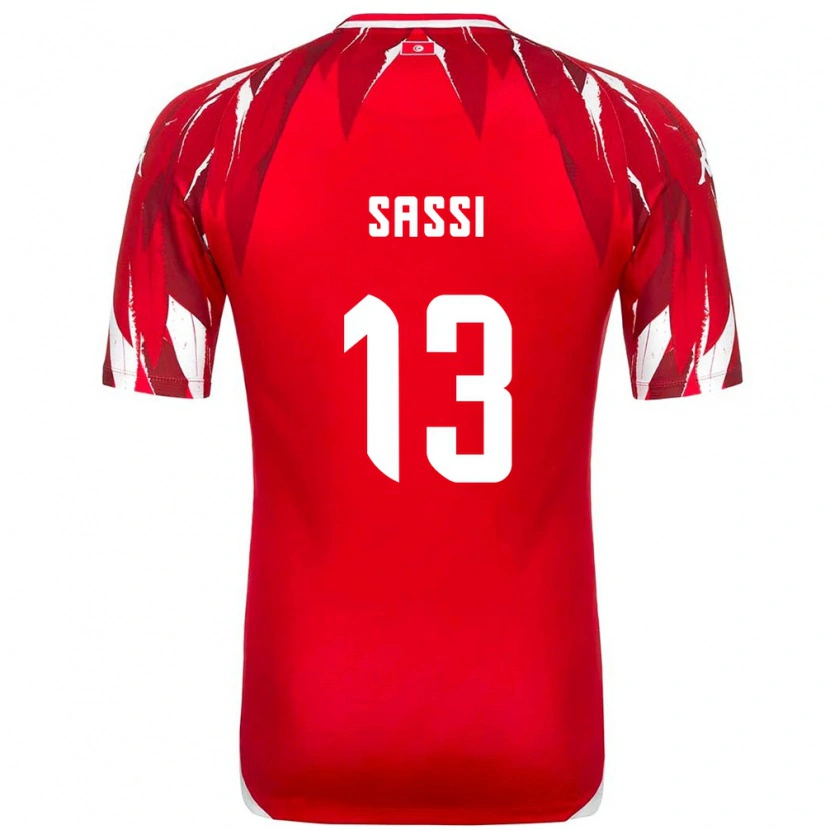 Danxen Men Tunisia Ferjani Sassi #13 Red White Away Jersey 26-28 T-Shirt