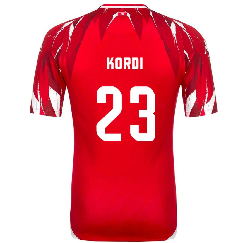 Danxen Men Tunisia Anes Kordi #23 Red White Away Jersey 26-28 T-Shirt