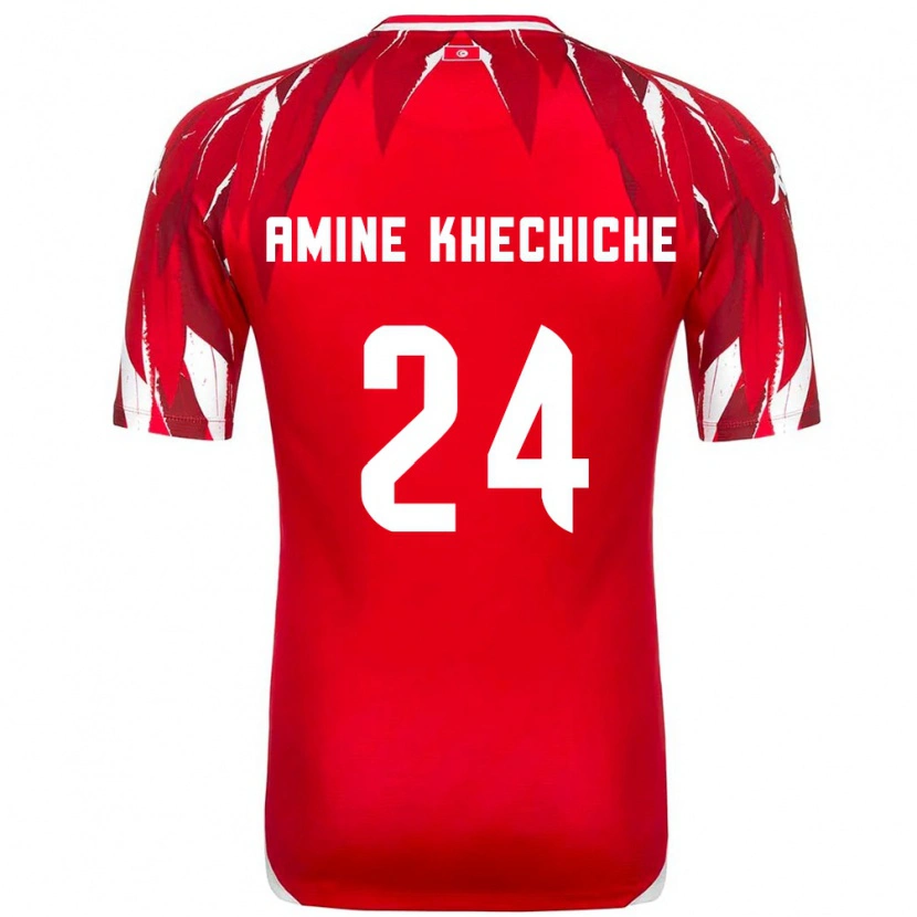 Danxen Men Tunisia Mohamed Amine Khechiche #24 Red White Away Jersey 26-28 T-Shirt