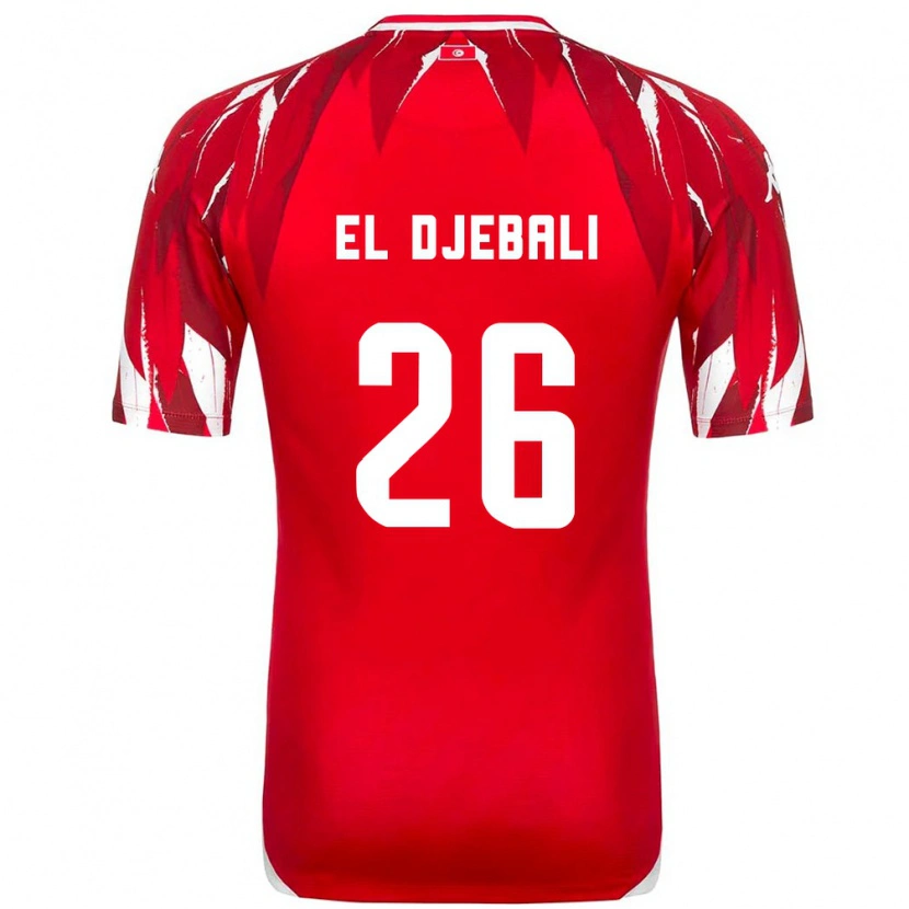 Danxen Men Tunisia Chaim El Djebali #26 Red White Away Jersey 26-28 T-Shirt