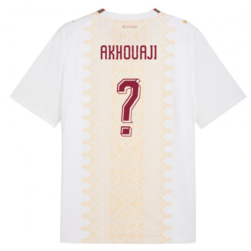 Danxen Men Morocco Mohamed Akhouaji #0 White Gold Red Away Jersey 26-28 T-Shirt