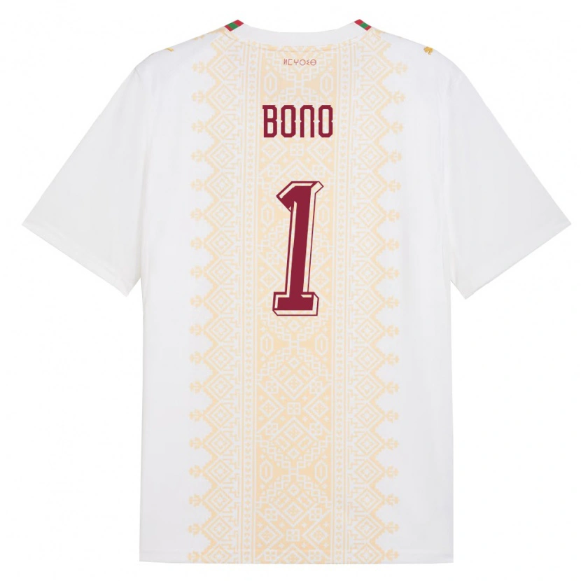 Danxen Men Morocco Yassine Bounou #1 White Gold Red Away Jersey 26-28 T-Shirt
