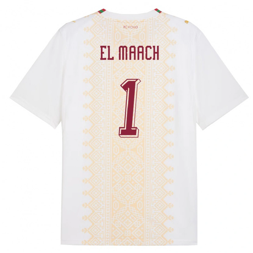 Danxen Men Morocco Adam El Maach #1 White Gold Red Away Jersey 26-28 T-Shirt