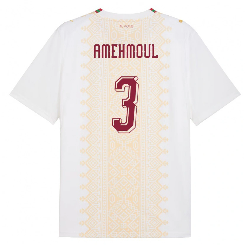 Danxen Men Morocco Mehdi Amehmoul #3 White Gold Red Away Jersey 26-28 T-Shirt