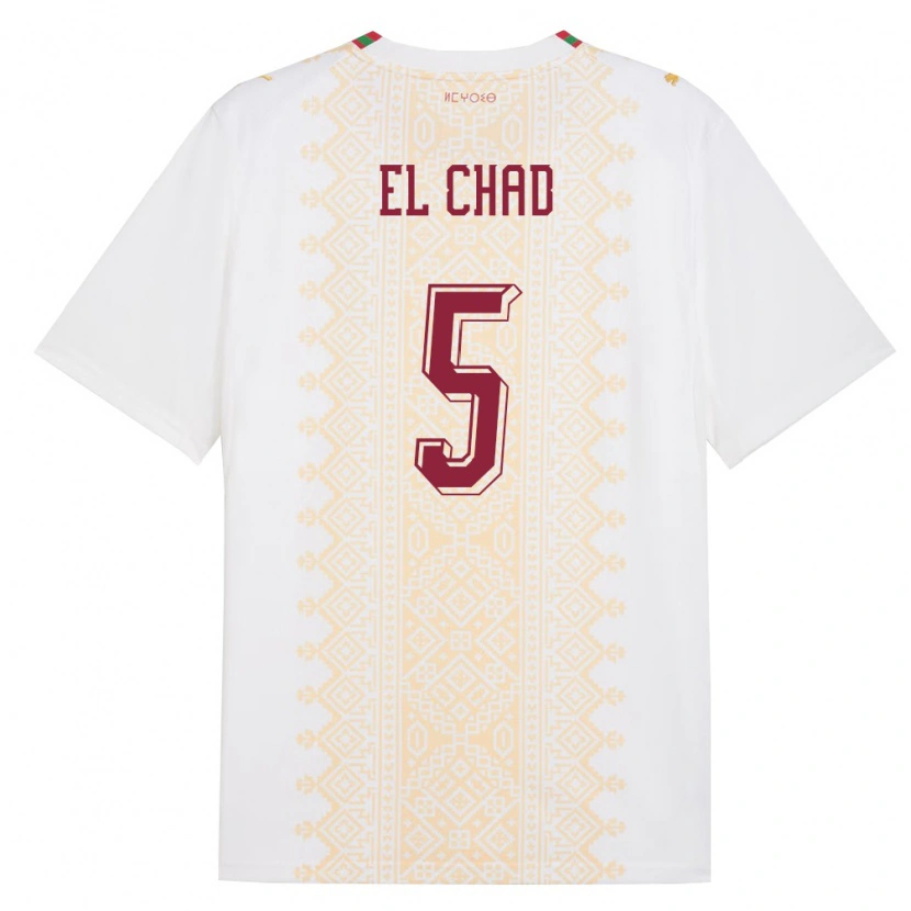 Danxen Men Morocco Nesryne El Chad #5 White Gold Red Away Jersey 26-28 T-Shirt