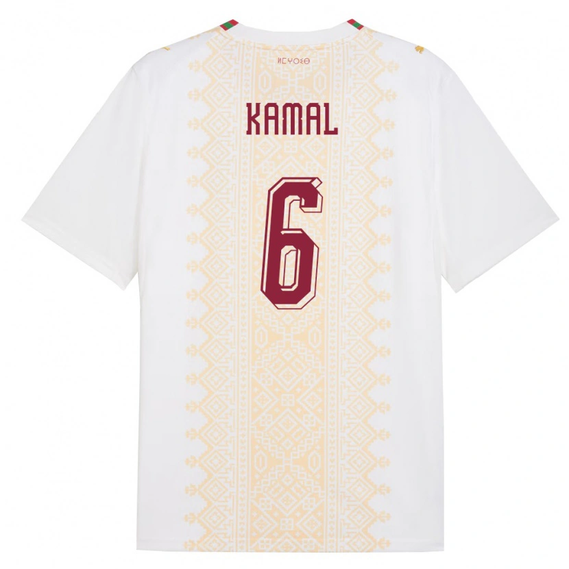 Danxen Men Morocco Hamza Kamal #6 White Gold Red Away Jersey 26-28 T-Shirt