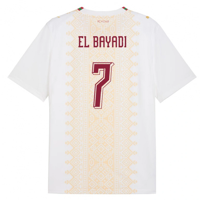 Danxen Men Morocco Yones El Bayadi #7 White Gold Red Away Jersey 26-28 T-Shirt