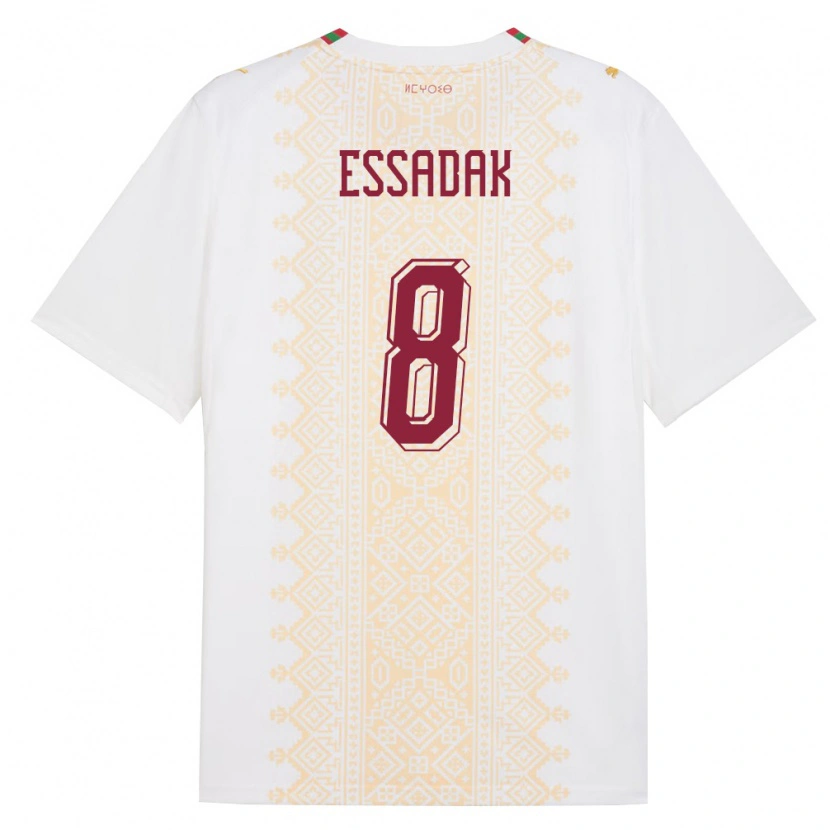 Danxen Men Morocco Hossam Essadak #8 White Gold Red Away Jersey 26-28 T-Shirt
