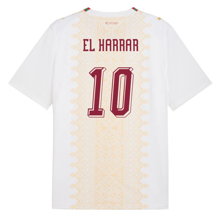 Danxen Men Morocco Mohamed El Harrar #10 White Gold Red Away Jersey 26-28 T-Shirt