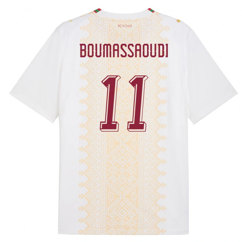 Danxen Men Morocco Ilias Boumassaoudi #11 White Gold Red Away Jersey 26-28 T-Shirt