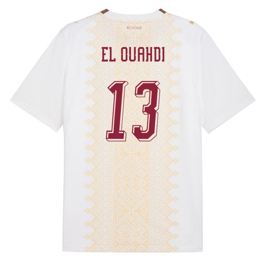 Danxen Men Morocco Zakaria El Ouahdi #13 White Gold Red Away Jersey 26-28 T-Shirt