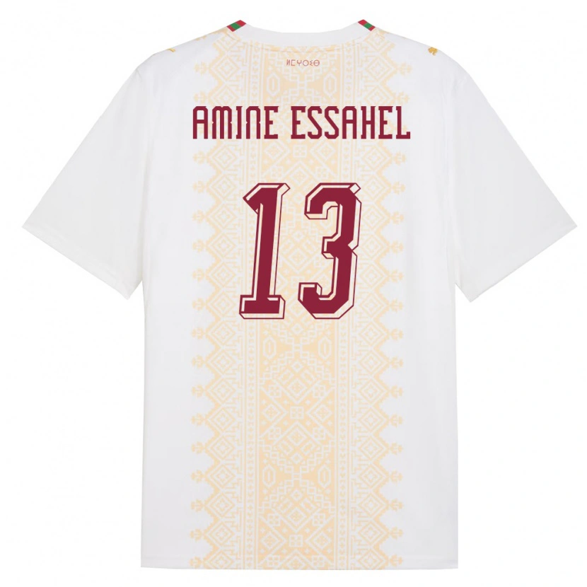 Danxen Men Morocco Mohamed Amine Essahel #13 White Gold Red Away Jersey 26-28 T-Shirt