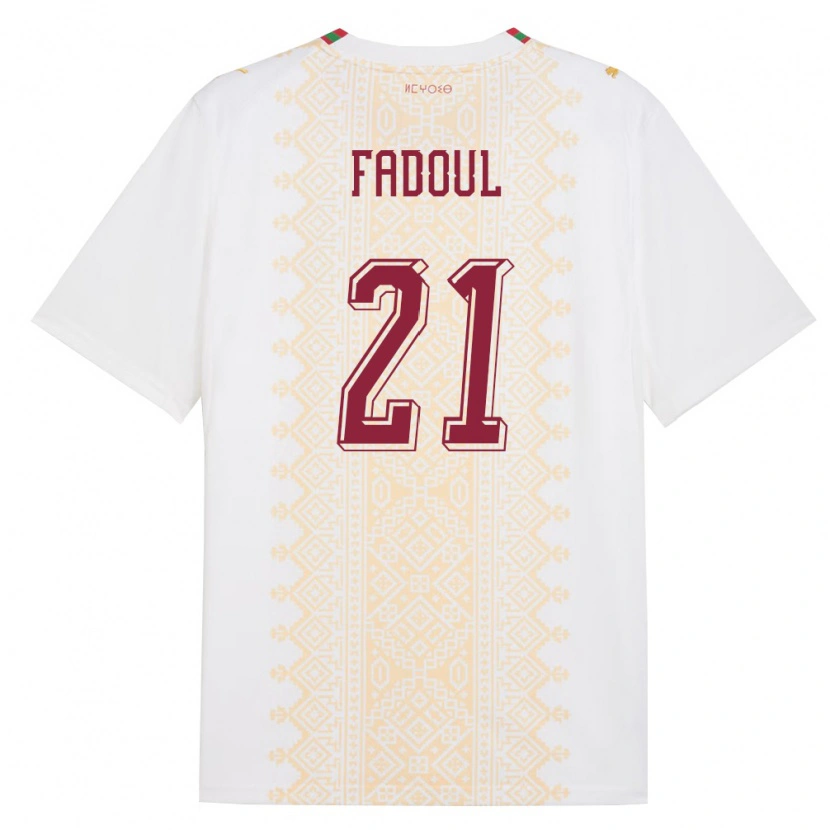 Danxen Men Morocco Rayan Fadoul #21 White Gold Red Away Jersey 26-28 T-Shirt