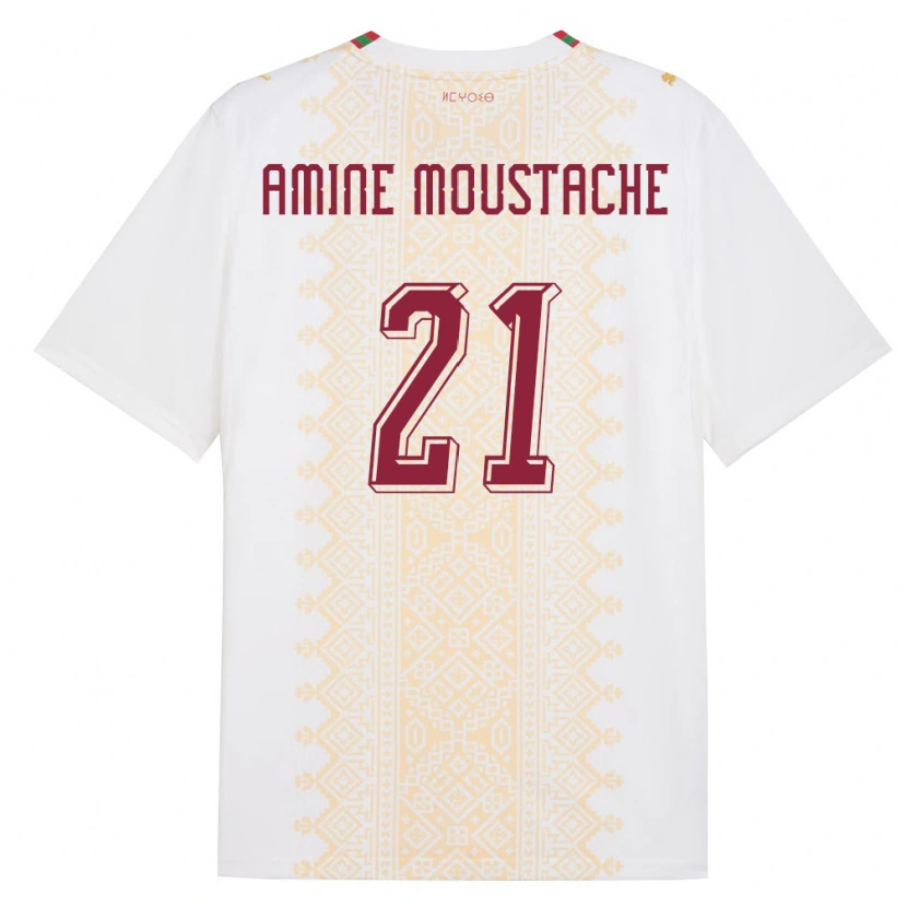 Danxen Men Morocco Mohamed Amine Moustache #21 White Gold Red Away Jersey 26-28 T-Shirt