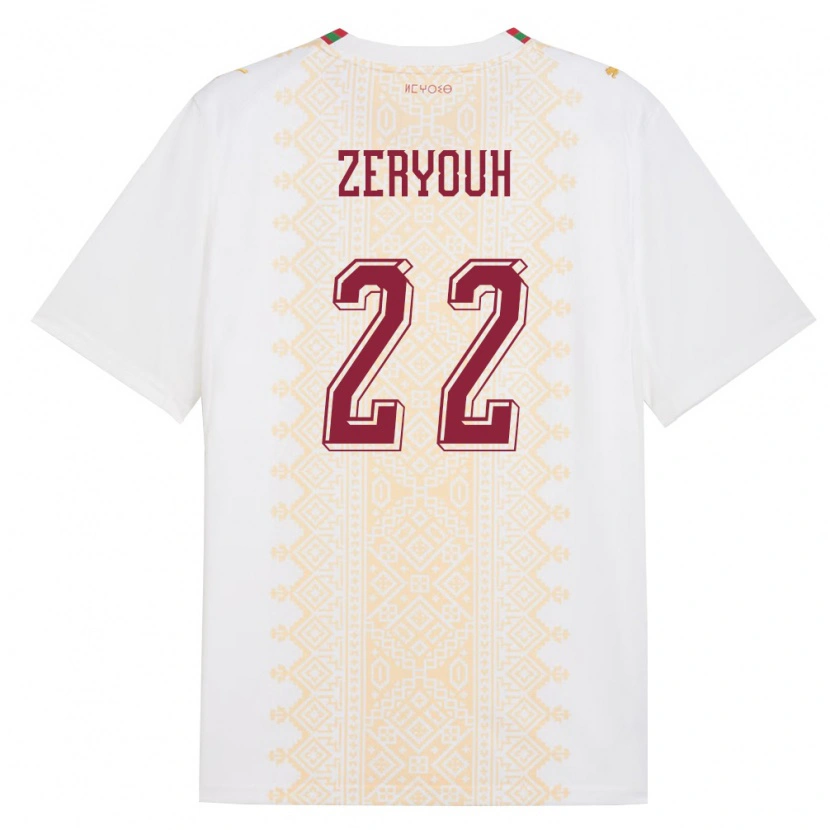 Danxen Men Morocco Naoufal Zeryouh #22 White Gold Red Away Jersey 26-28 T-Shirt