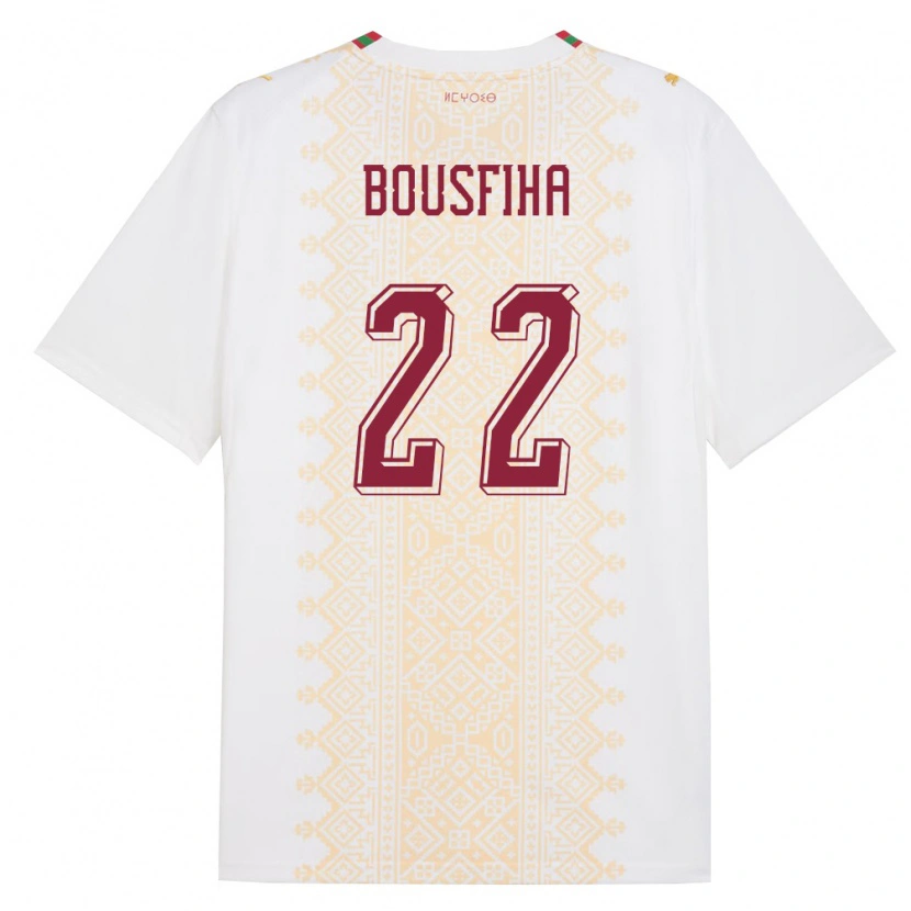 Danxen Men Morocco Ilyas Bousfiha #22 White Gold Red Away Jersey 26-28 T-Shirt