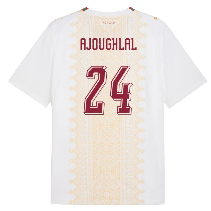 Danxen Men Morocco Zakaria Ajoughlal #24 White Gold Red Away Jersey 26-28 T-Shirt