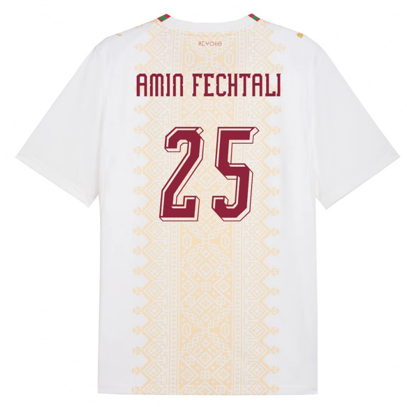 Danxen Men Morocco Oualid Amin Fechtali #25 White Gold Red Away Jersey 26-28 T-Shirt
