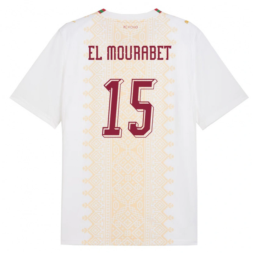 Danxen Men Morocco Samir El Mourabet #15 White Gold Red Away Jersey 26-28 T-Shirt