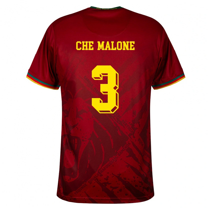 Danxen Men Cameroon Che Malone #3 Deep Red Green Yellow Away Jersey 26-28 T-Shirt