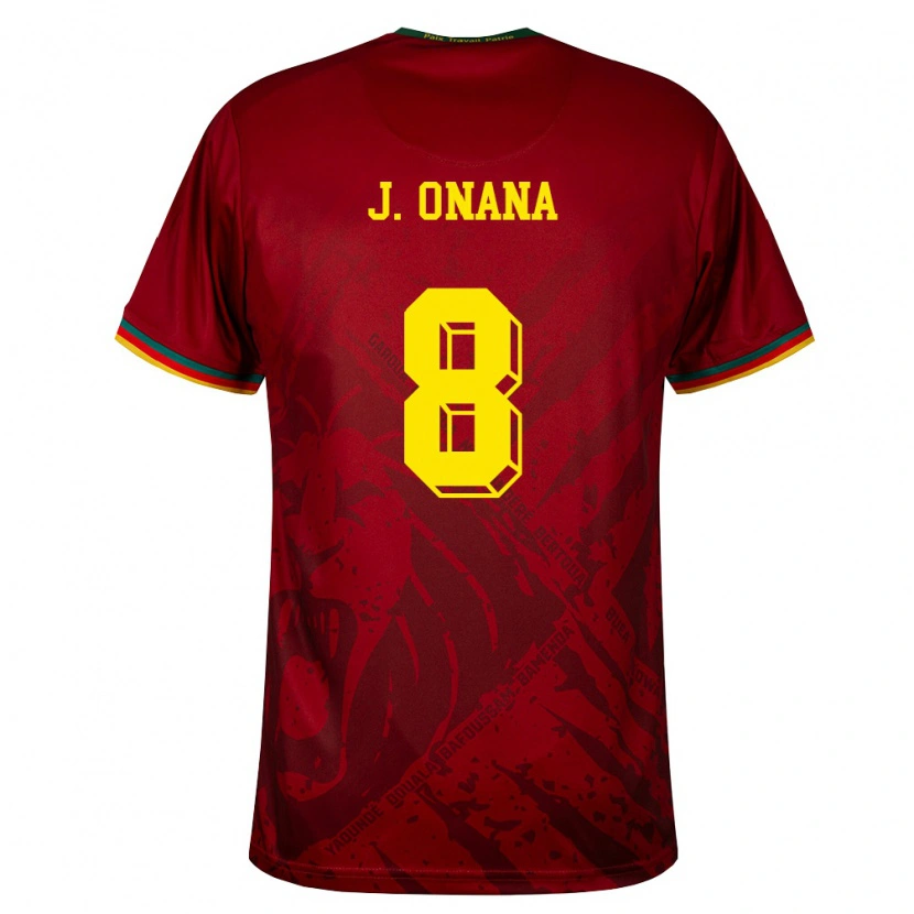 Danxen Men Cameroon Jean Onana #8 Deep Red Green Yellow Away Jersey 26-28 T-Shirt