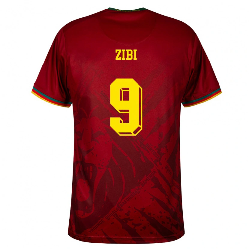 Danxen Men Cameroon André Zibi #9 Deep Red Green Yellow Away Jersey 26-28 T-Shirt