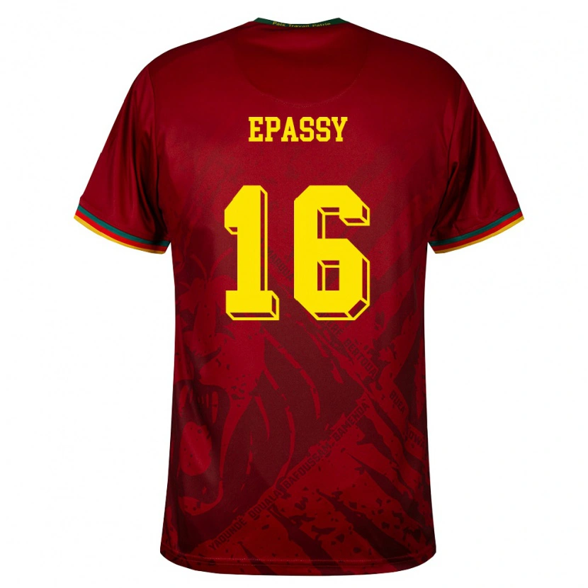 Danxen Men Cameroon Devis Epassy #16 Deep Red Green Yellow Away Jersey 26-28 T-Shirt
