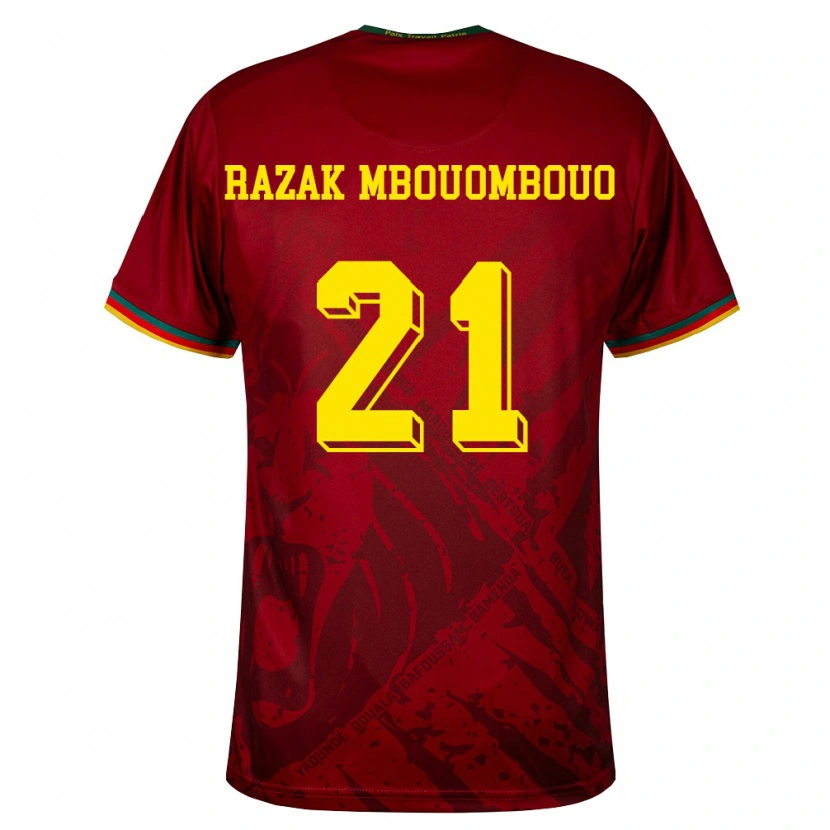 Danxen Men Cameroon Abdoul Razak Mbouombouo #21 Deep Red Green Yellow Away Jersey 26-28 T-Shirt