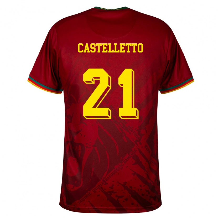 Danxen Men Cameroon Jean-Charles Castelletto #21 Deep Red Green Yellow Away Jersey 26-28 T-Shirt