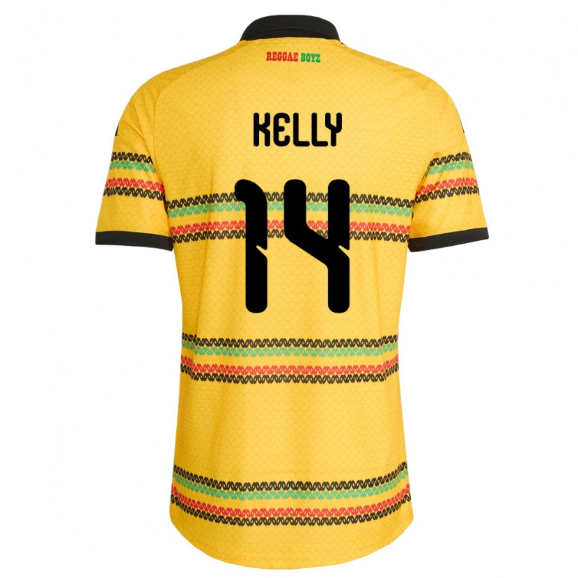 Danxen Women Jamaica Raheem Kelly #14 Yellow Black Green Home Jersey 26-28 T-Shirt